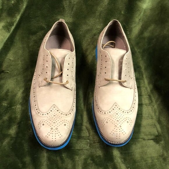 Cole Haan Mens Wingtip Oxfords Shoes 9.5M Beige Suede Lace Up Workwear Classic - Picture 9 of 12